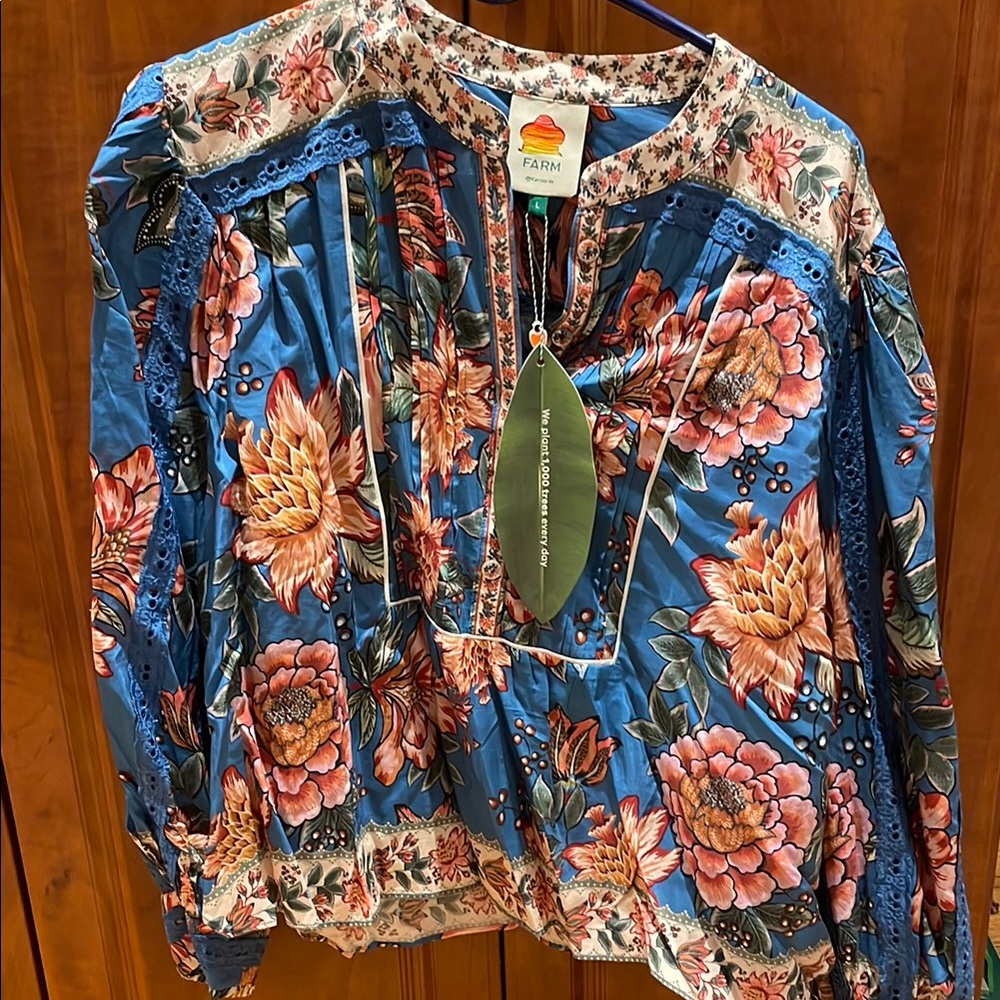 FARM Rio Blue and Pink Floral Blouse